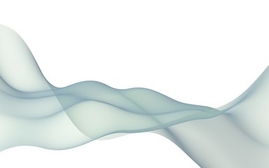 Abstract light gray green wave. Bright gray green ribbon on white background. Abstract gray green smoke. Gray green scarf. Raster air background. 3D illustration