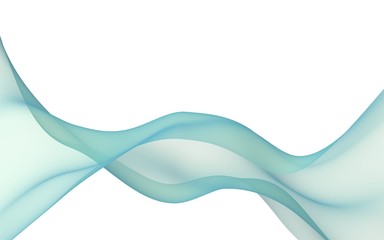 Abstract light blue green wave. Bright blue green ribbon on white background. Abstract blue green smoke. Blue green scarf. Raster air background. 3D illustration