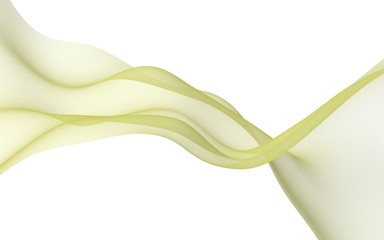 Abstract lime color wave. Bright lime color ribbon on white background. Lime scarf. Abstract lime color smoke. Raster air background. 3D illustration