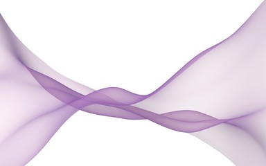 Abstract purple wave. Bright purple ribbon on white background. Abstract purple smoke. Raster air background. Purple scarf. 3D illustration