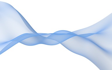 Abstract blue wave. Bright blue ribbon on white background. Blue scarf. Abstract blue smoke. Raster air background. 3D illustration