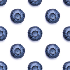 Seamless pattern with fresh blueberries on white background.