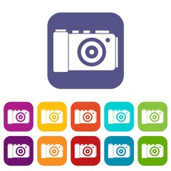 Photo camera icons set vector illustration in flat style in colors red, blue, green, and other