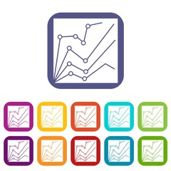 Financial statistics icons set vector illustration in flat style in colors red, blue, green, and other