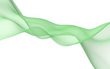 Green color scarf. Abstract green wave. Bright green ribbon on white background. Abstract green color smoke. Raster air background. 3D illustration