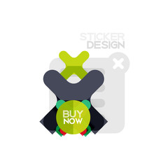 Flat design cross shape geometric sticker icon, paper style design with buy now sample text, for business or web presentation, app or interface buttons