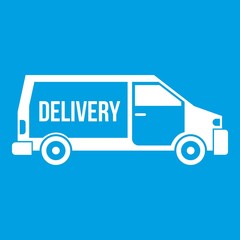 Delivery truck icon white isolated on blue background vector illustration