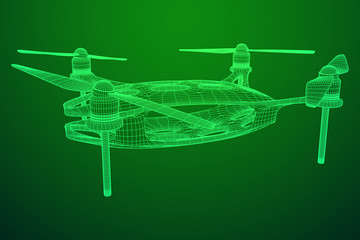 Fototapeta na wymiar Remote control air drone. Dron flying with action video camera. Wireframe low poly mesh vector illustration