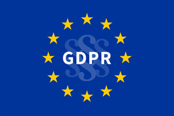 The Flag of the European Union with GDPR / General Data Protection Regulation and paragraph marks, law symbols.