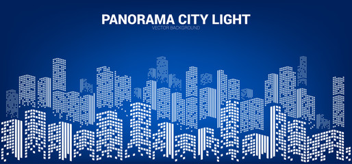 City panorama night graphic from small pixel square