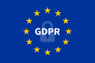 The Flag of the European Union with GDPR / General Data Protection Regulation and a padlock icon.