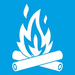 Campfire icon white isolated on blue background vector illustration