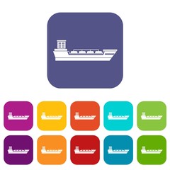 Oil tanker ship icons set vector illustration in flat style in colors red, blue, green, and other