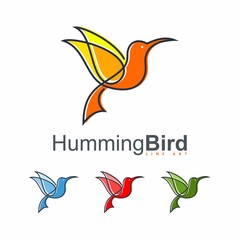 Fototapeta na wymiar Hummingbird Logo Design, One Line and Color