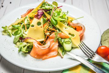 green and healthy food salmon salad.