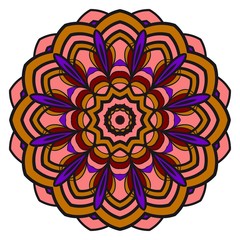 Ethnic floral ornamental mandala. Decorative art-deco design element. Hand drawn color vector illustration