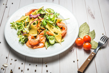 green and healthy food salmon salad.