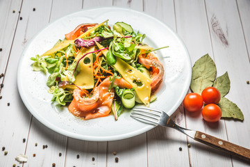 green and healthy food salmon salad.