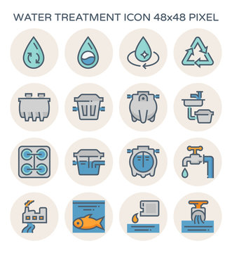 Water treatment plant and septic tank icon, 64x64 perfect pixel and editable stroke.