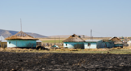 Fototapeta na wymiar Zululand rural houses apartheid, bantustan KwaZulu Natal near Durban. Pietermaritzburg South Africa