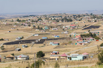 African village, rural houses apartheid,  bantustan KwaZulu Natal near Durban. Pietermaritzburg...