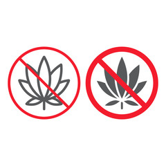 No marijuana line and glyph icon, prohibition and forbidden, no cannabis sign vector graphics, a linear pattern on a white background, eps 10.