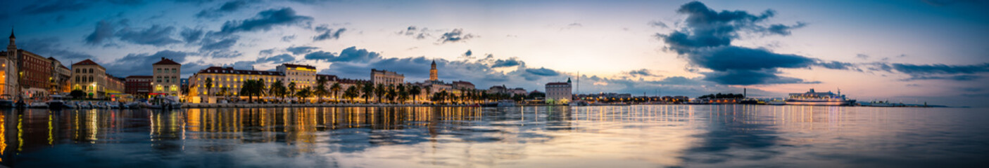 Fototapeta premium Panorama of Split at dusk, Dalmatia, Croatia