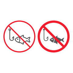 No fishing line and glyph icon, prohibition and forbidden, no fish sign vector graphics, a linear pattern on a white background, eps 10.