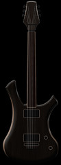 digital model of electric guitar made of light and dark wood finished in gloss