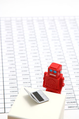 ロボットとパソコンと表　人工知能イメージ