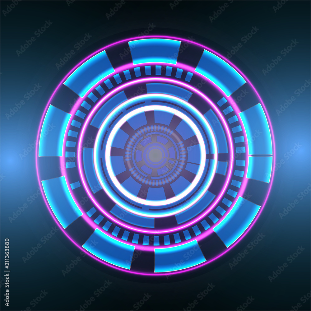 Poster circle purple neon with blue circle element abstract vector background