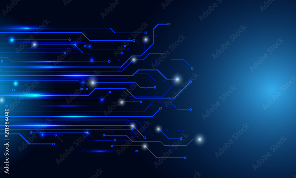 Aufkleber Circuit Board Technology CPU Microprocessor Interface Connection Vector Background. Blue Abstract Scifi PCB Trace Data Transfer Design Illustration.