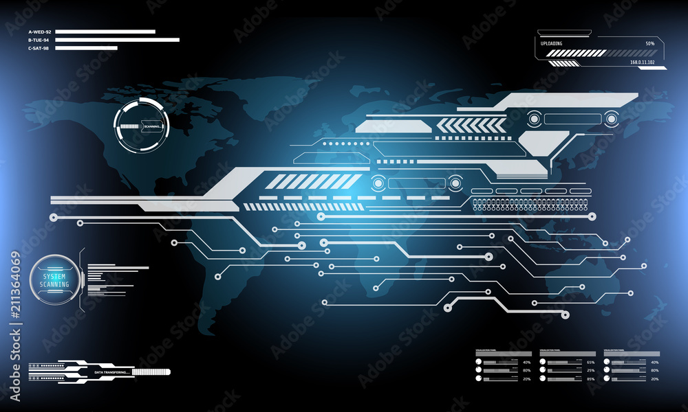 Fototapete HUD Futuristic Elements Future Circuit Board Data Communication Transform.