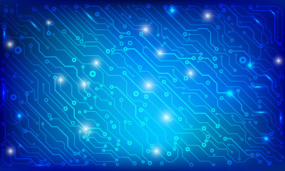 Circuit Board Future Scifi Technology Pattern Vector Background. Blue Abstract Communication Trace Connection Illustration.