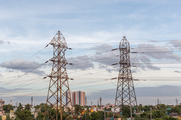 Electricity power substation in chennai india, where electrical power is generated, transmitted,...