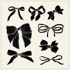 Set of vintage bows. Collection of hand drawn illustration. Can be used for scrapbook, cards, print, etc.