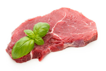 Fresh raw beef steak isolated on white.