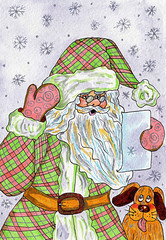 Santa claus reading letter hand drawn illustration