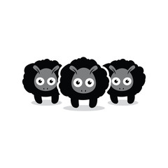 Three Black Sheep Simple Illustration