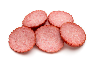 Slices of salami. Isolated on a white background.