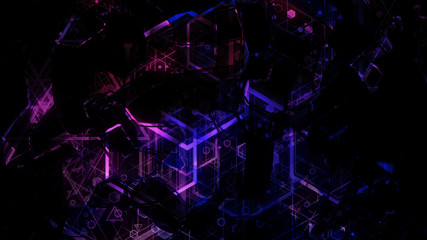 3D background rendering based on luminous color geometric shapes of different sizes