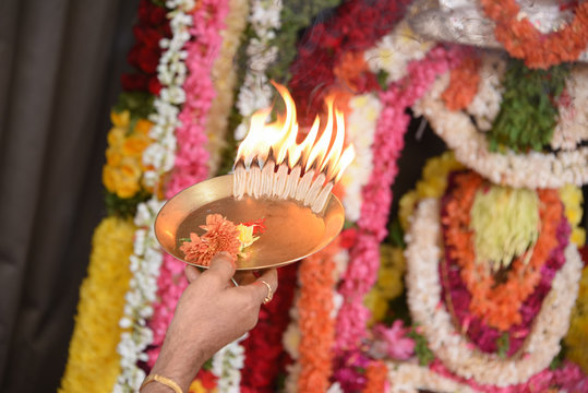 Indian Traditional Pooja with garlands decoration