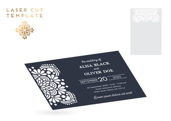 Vector wedding card laser cut template. Vintage decorative elements. Hand drawn background. Islam, Arabic, Indian, ottoman motifs. Vector illustration