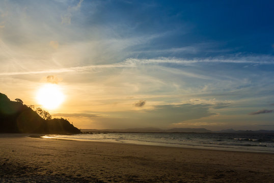 The sunset on the beach in Byron Bay, Australia