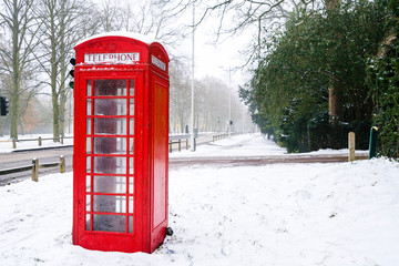 Red Telephone box in winter