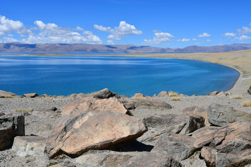 China. Great lakes of Tibet. Lake Teri Tashi Namtso in sunny summer day