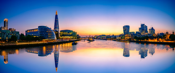 Dreamy sunrise of London skyline viewed from the Tower Bridge - Powered by Adobe