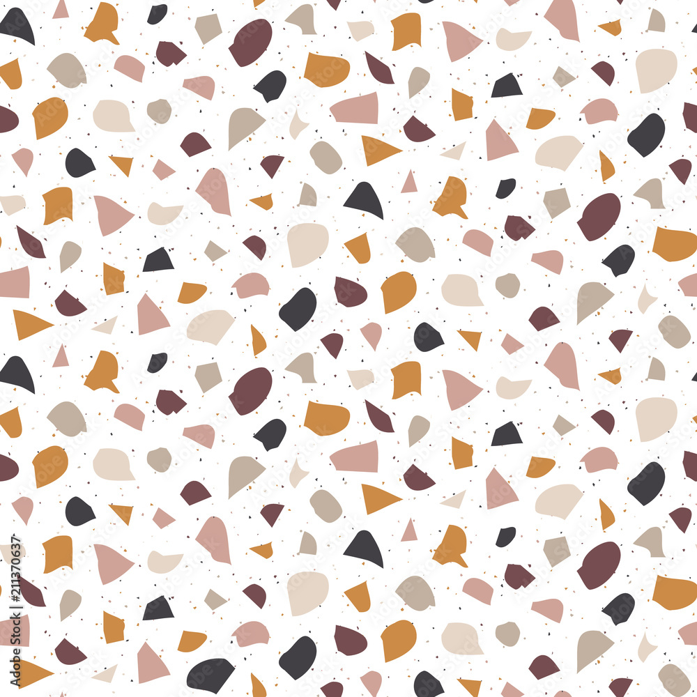 Poster terrazzo seamless pattern. abstract background with chaotic stains. vector wallpaper.