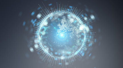 Globe network hologram with Europe map 3D rendering