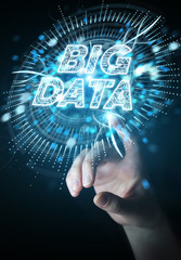 Businesswoman using Big Data digital hologram 3D rendering